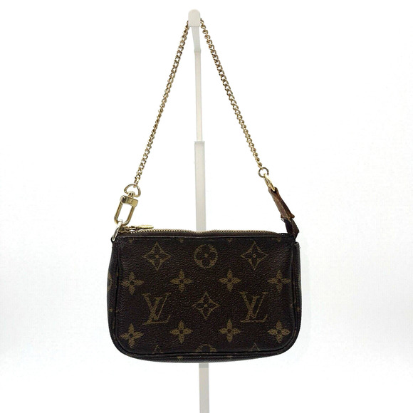 LOUIS VUITTON Pochette Accessories Mini Bag Monogram Purse Brown Authentic - Picture 1 of 15
